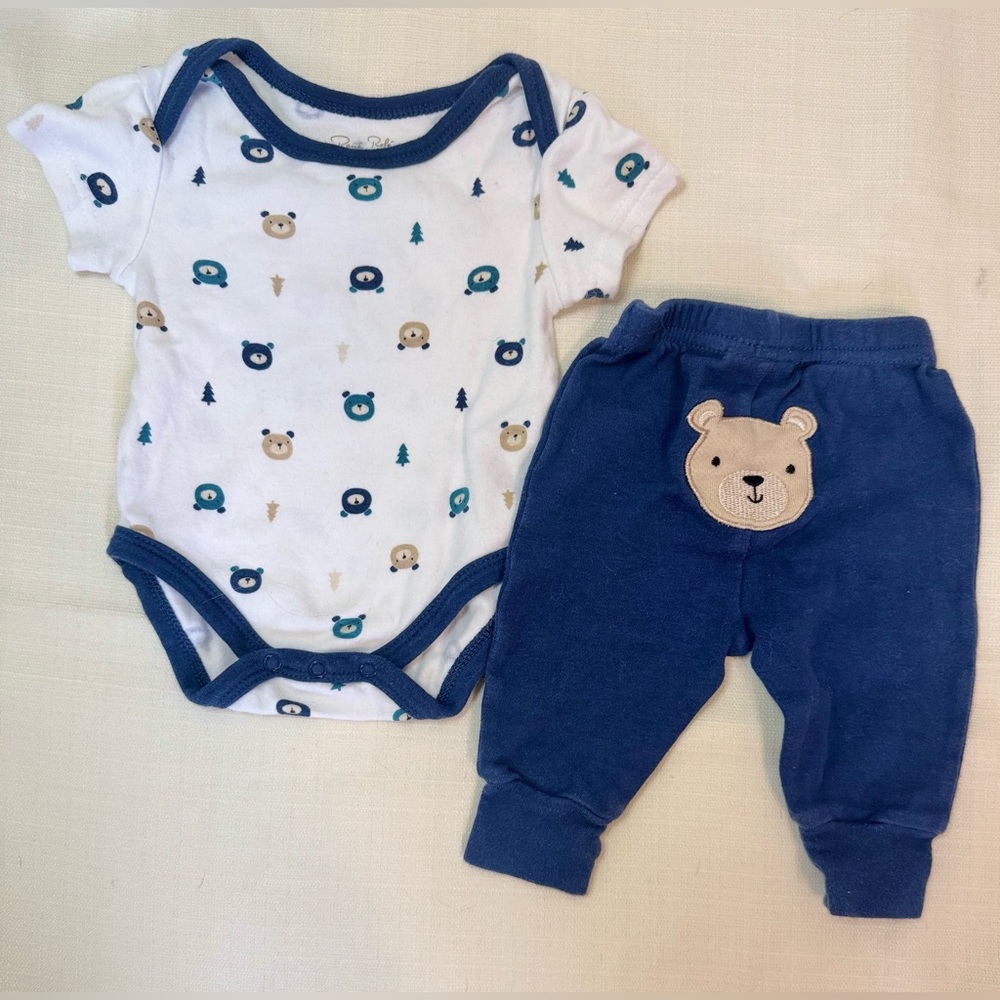 Rene Rofe | Baby Bear Onesie and Navy Blue Pants Set | Size 0-3 Months